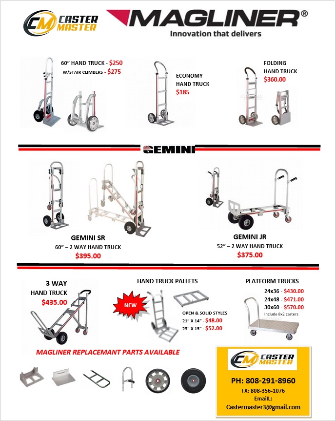 Hand trucks Hawaii, Magliner Hawaii, Magliner parts, magliner  replacement parts